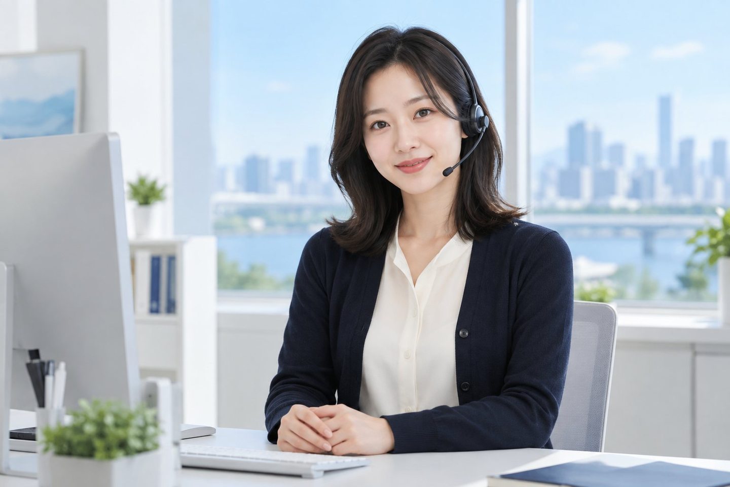 노트북 앞에서 안내 자료를 준비하는 여성 — PG업체 정산정산, 언제 받는 게 나을지 고민되시죠? 연락 주시면 나가는 돈 날짜에 맞춰 같이 골라 드립니다.